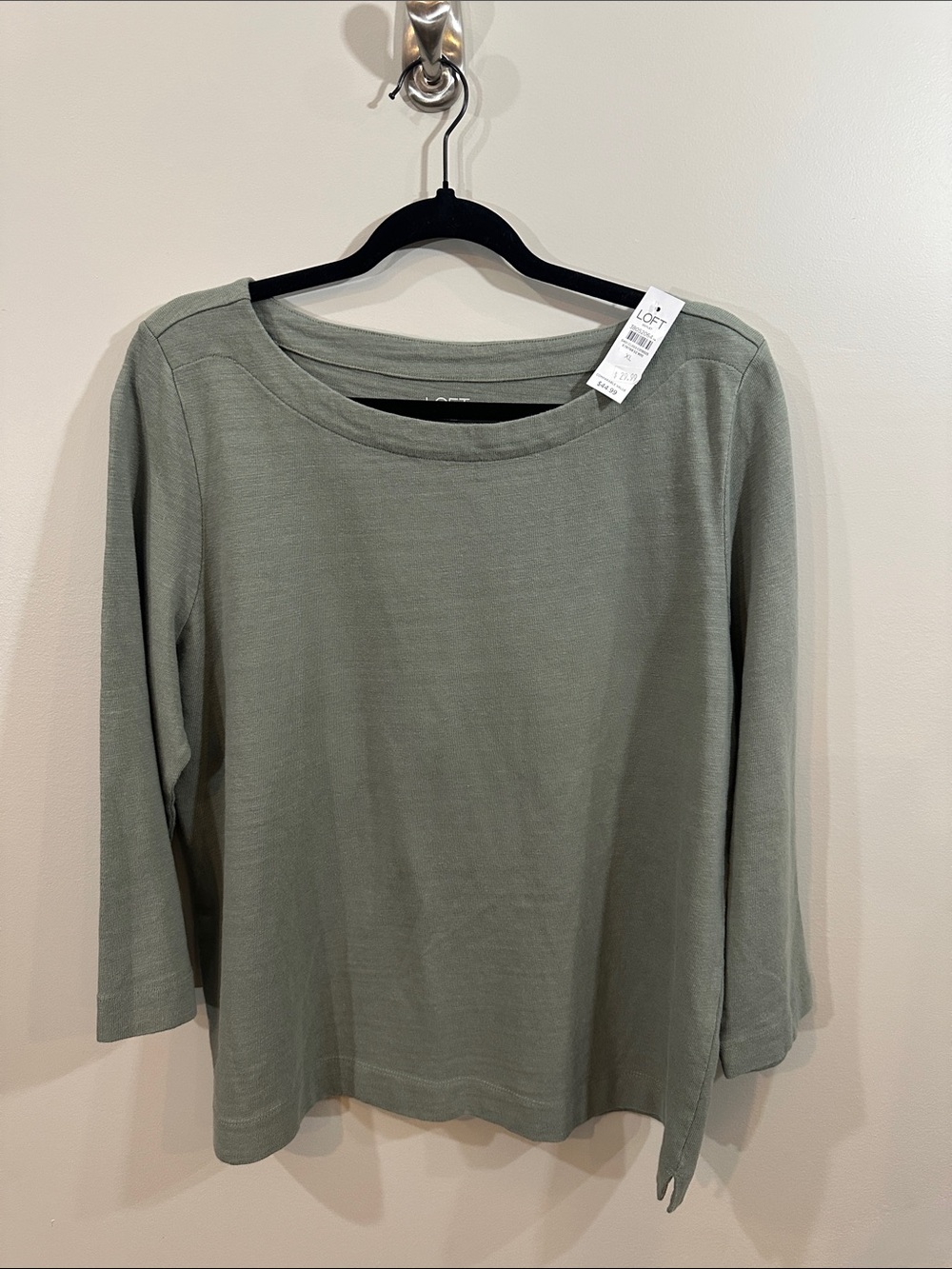 LOFT Outlet Olive Green Boatneck 3/4 Sleeve Slub Knit Top, XL